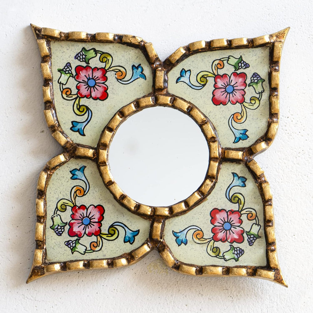 Small Decorative Mirror 6"x6", Peruvian Hand-Painted Glass