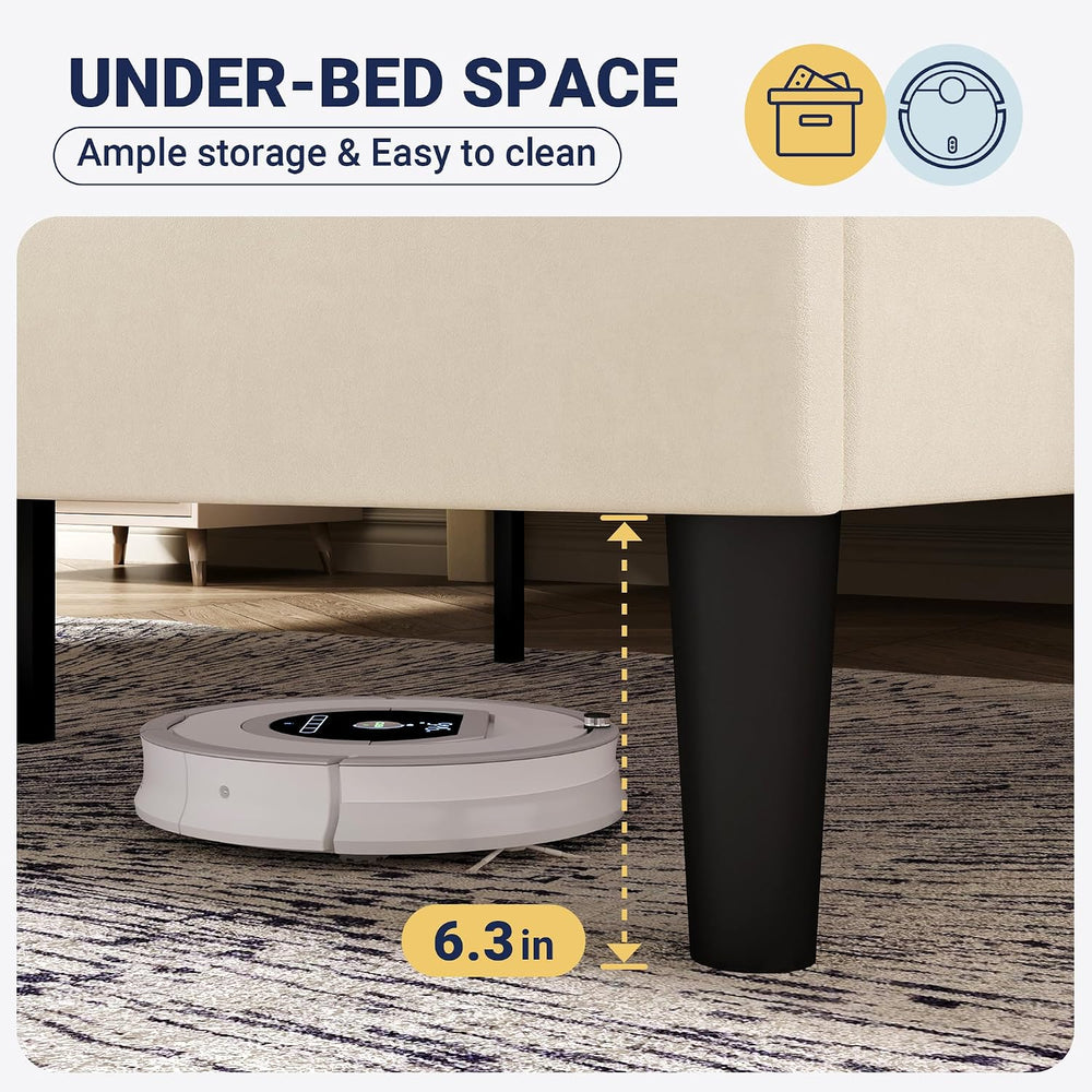 Allewie King Size Velvet Platform Bed Frame with Adjustable Headboard Cream