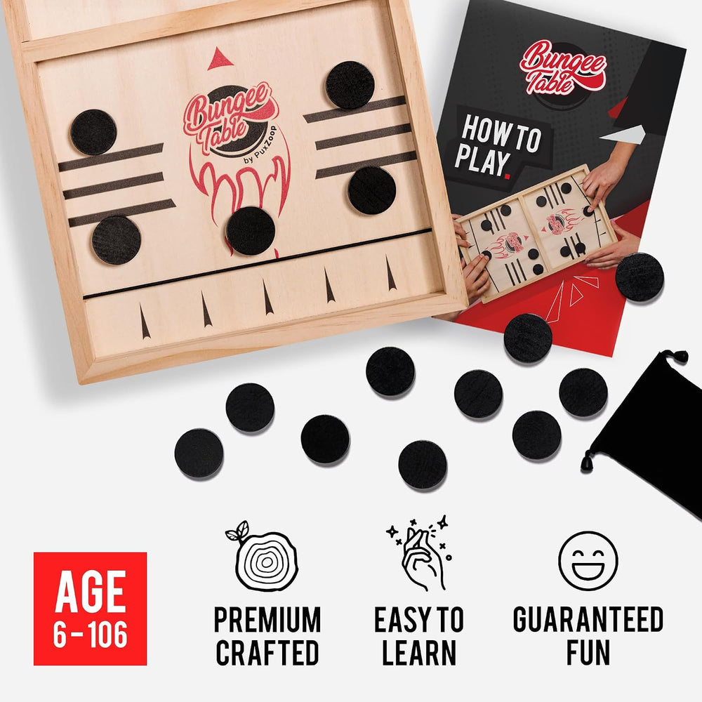 Bungee Table Fast Sling Puck Game, 2-Player Wooden Tabletop Game