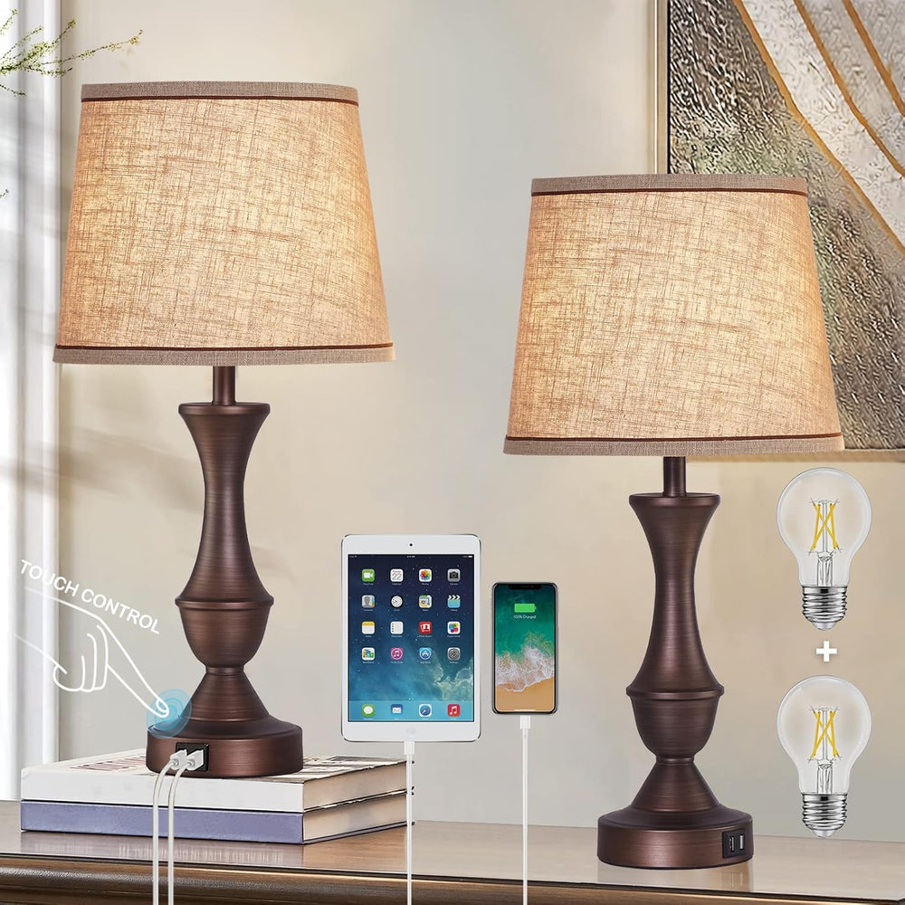Luvkczc Touch Table Lamps Set of 2, 22" Tall Bedside Lamps with USB C+A ...