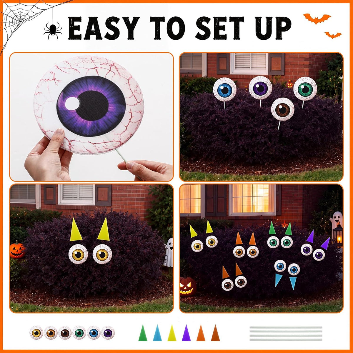 RattanView 12 Set Halloween Bush Eyes Decor Outdoor, 7.87'' Scary Bush Face