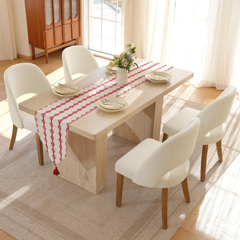 Wooden Dining Chairs Set of 4, Cream Chenille Kitchen Dining Chairs