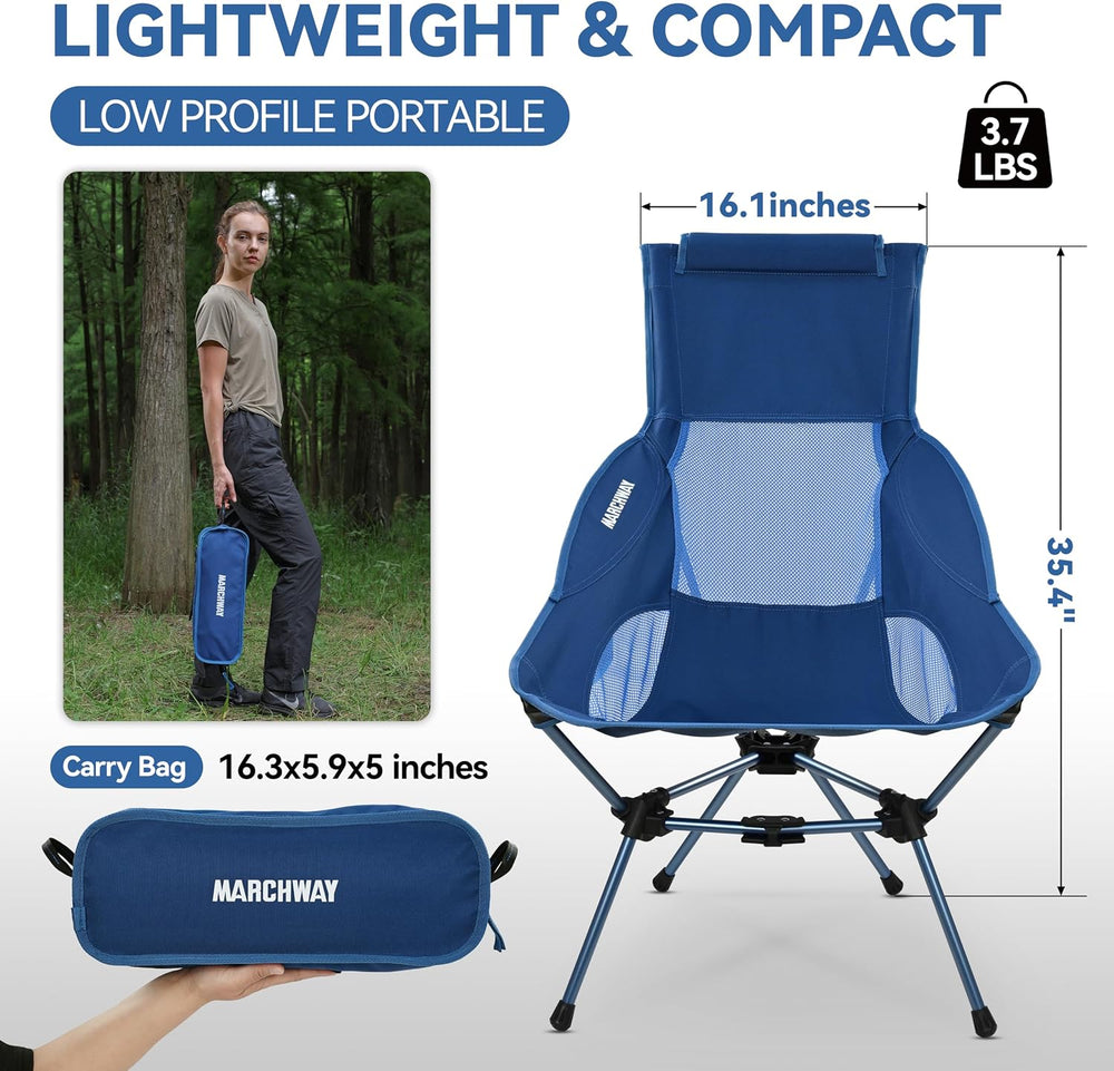 MARCHWAY Lightweight High Back Folding Camping Chair with Head Support