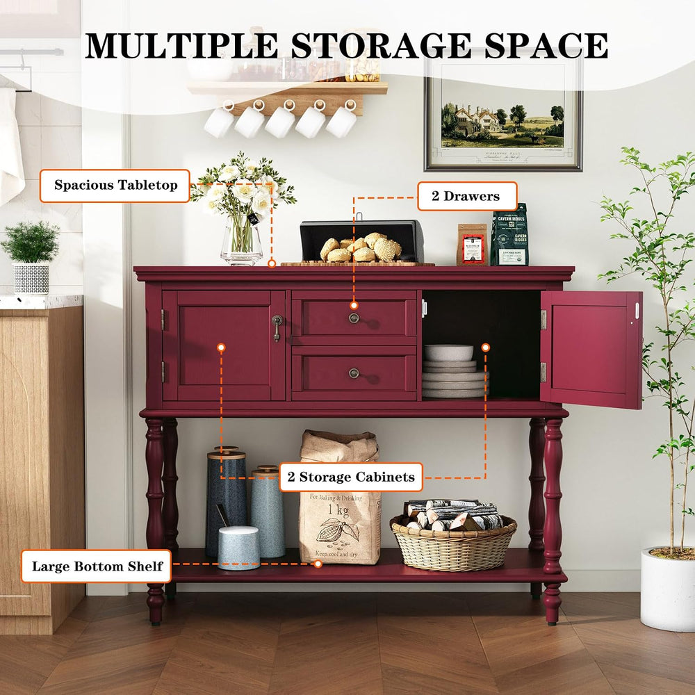 ARTPOWER Console Table with 2 Drawers, Retro Entryway Table with 2 Door