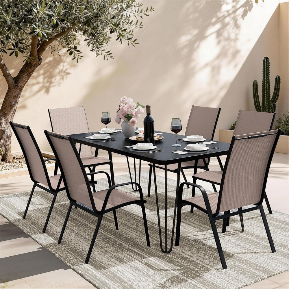 JEAREY Patio Dining Chairs Set of 6, Stackable Outdoor Chairs, Coffee