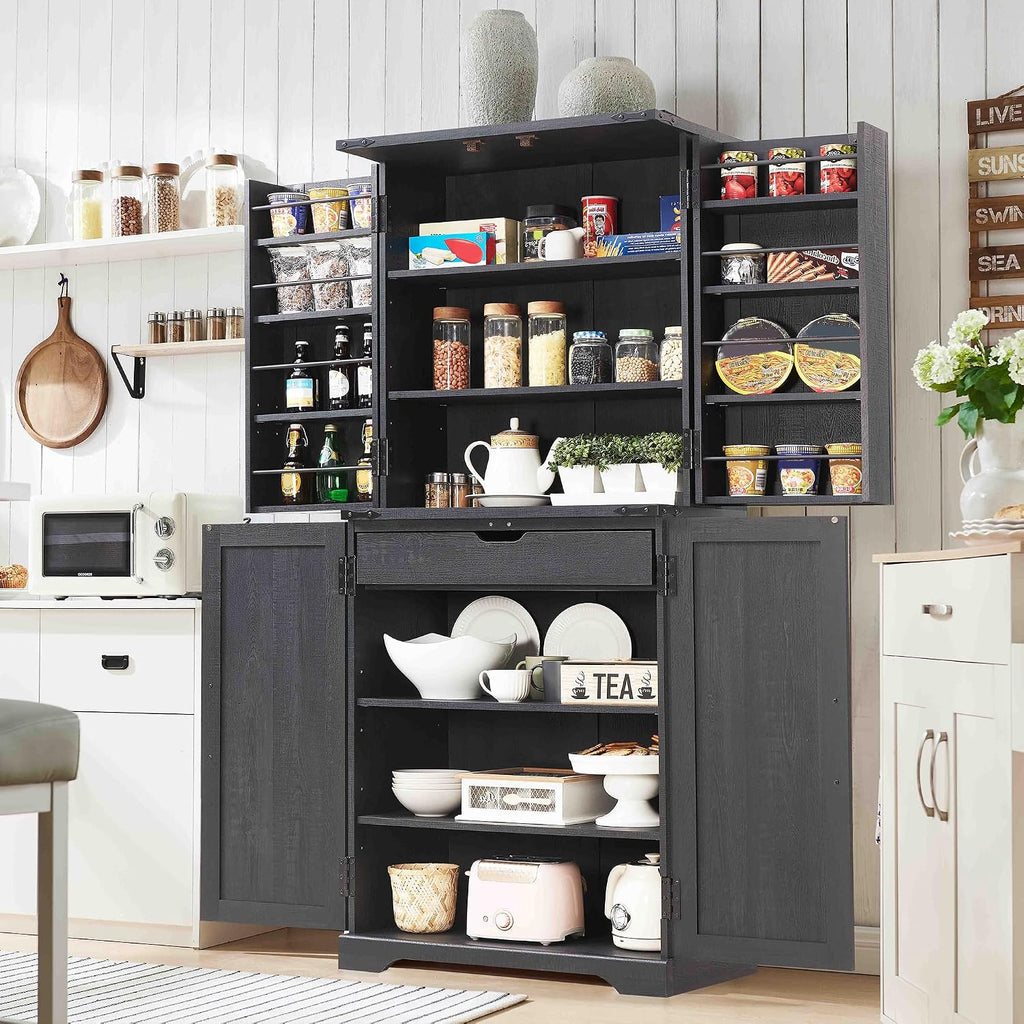 ACCOHOHO 72" Tall Wooden Pantry Storage Cabinet with Door Shelves & Drawer