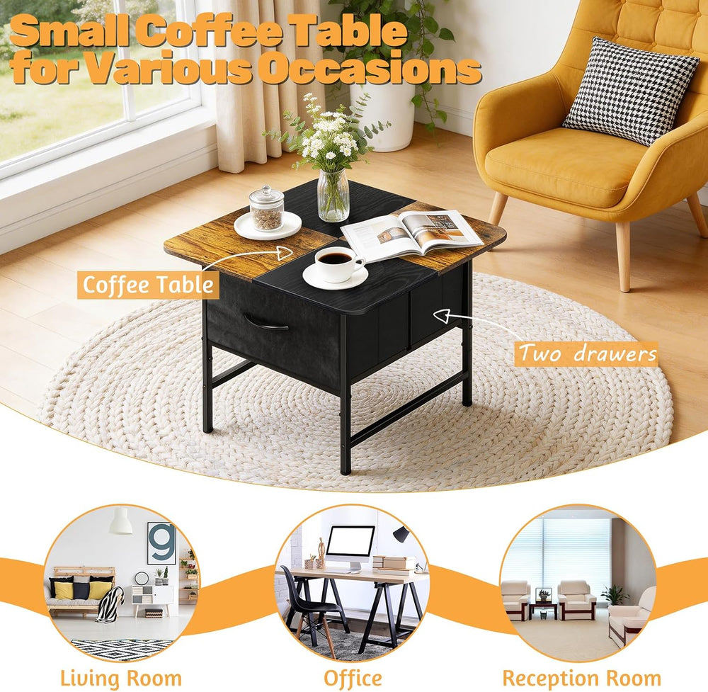 Small Coffee Table for Living Room,Storage Coffee Table with 2 Drawer,Black