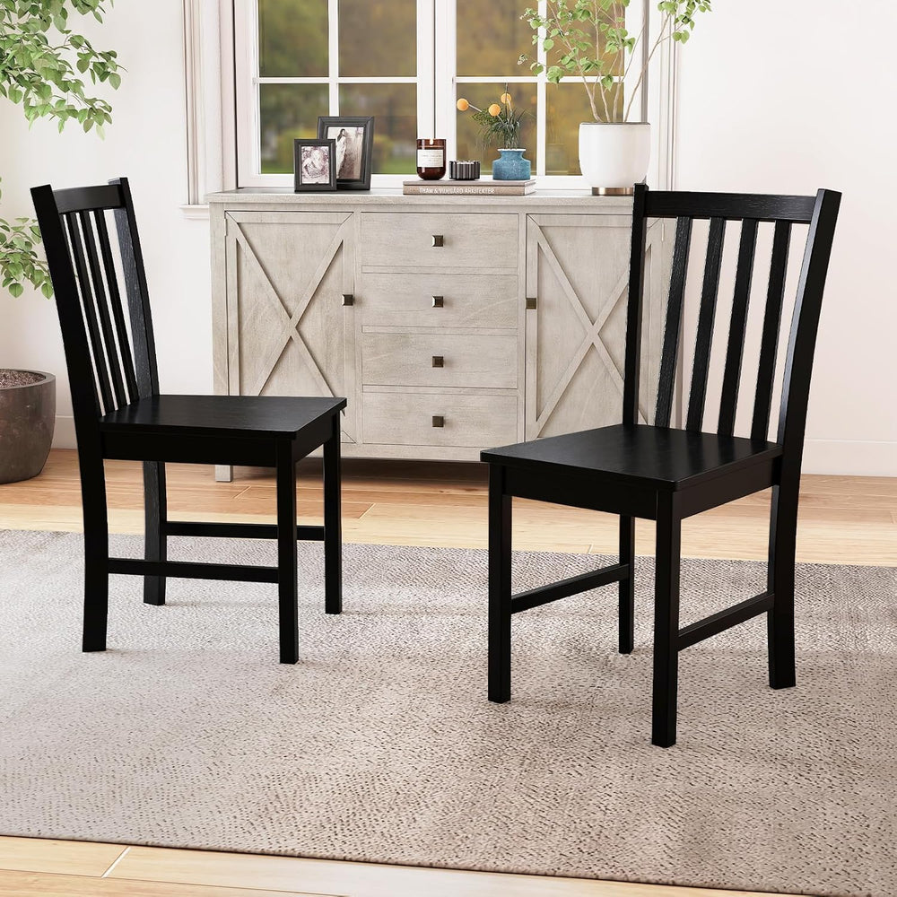 GIANTEX Black Dining Chairs Set of 4, Solid Rubber Wood Kitchen Chairs