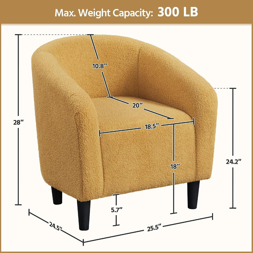 Yaheetech Small 25.5in Wide Sherpa Barrel Accent Chair, Mustard Yellow