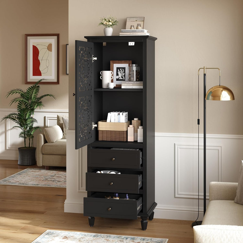 Accent Cabinet with Doors, 63" Tall Vintage Storage Cabinet Black