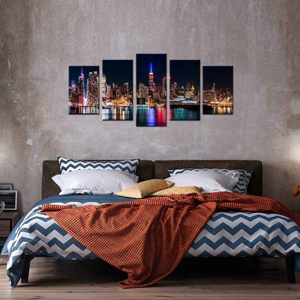Biuteawal - New York City Canvas Wall Art Manhattan Skyline at Night Picture ...