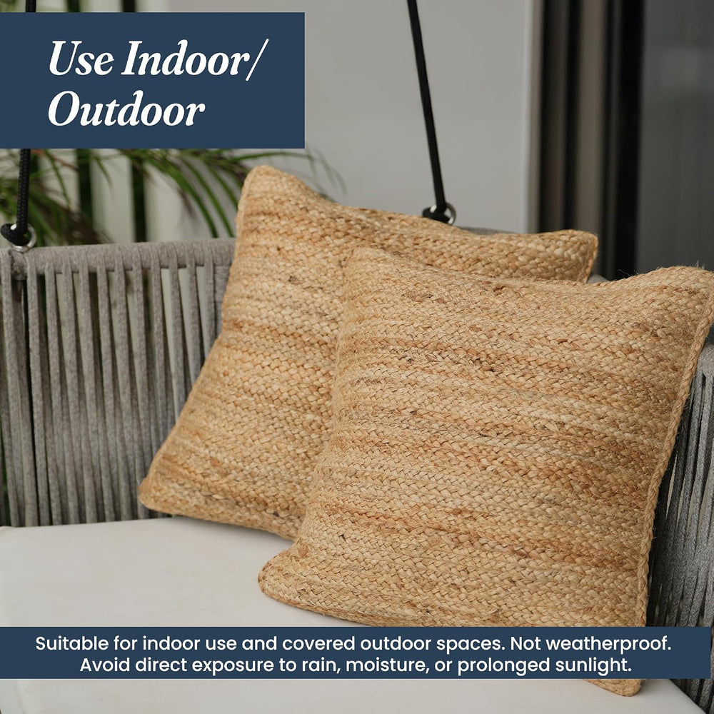 The Fine Living Co. Jute Pillow Covers 18x18, Set of 2 Jute Cushion Covers