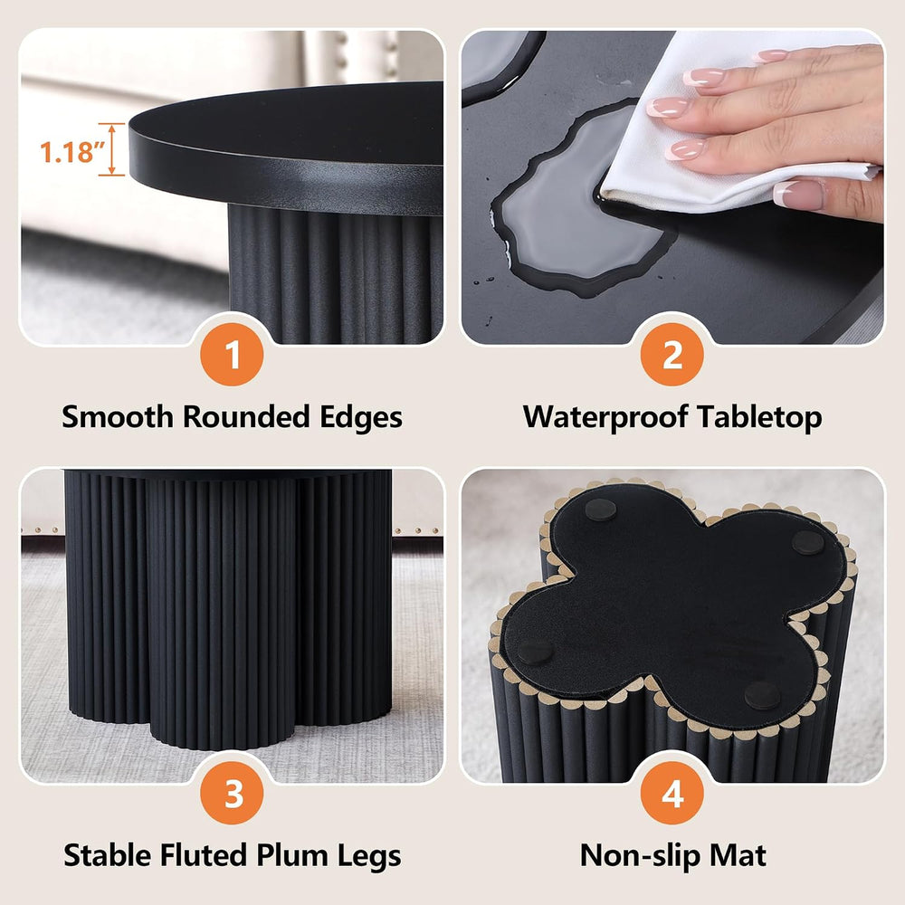 Nesting Coffee Tables Set of 2 Fluted Round Coffee Table(Black)