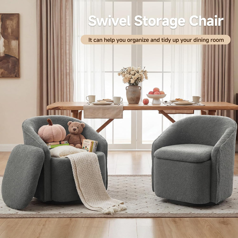 Swivel Accent Chair,Vanity Stool with Storage 360 °Rotation Teddy Fleece