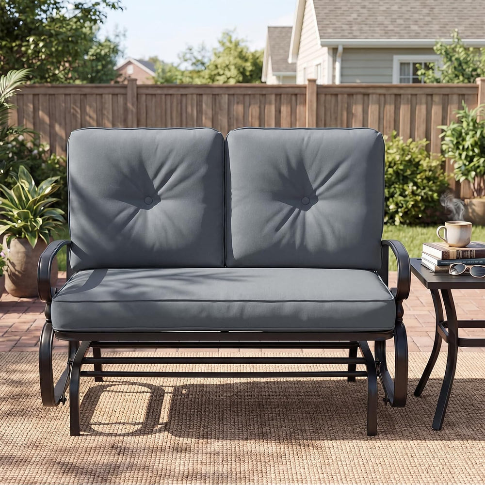 GIANTEX Outdoor Glider Bench, Patio 2 Person Loveseat with Removable Cushion,...