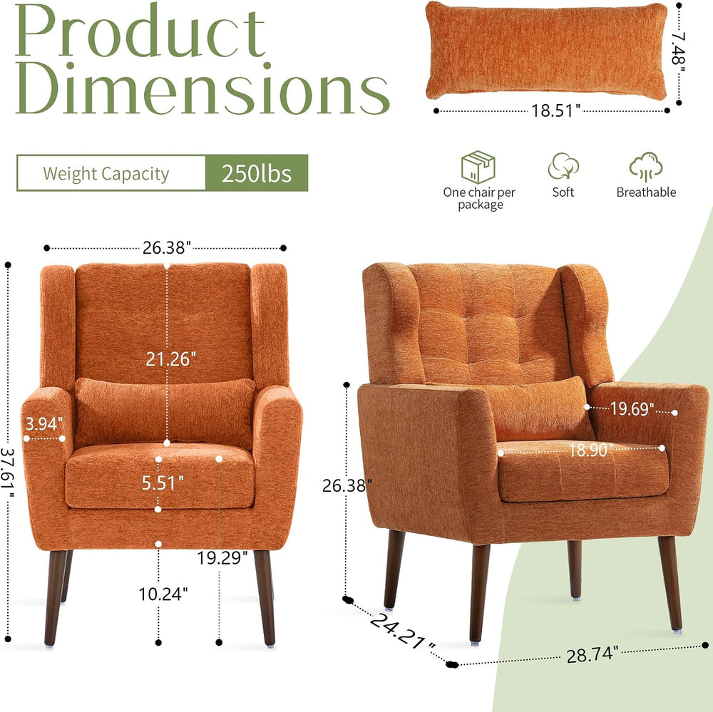 cinkehome Accent Arm Chairs for Living Room, Chenille Upholstered Mordern Arm...