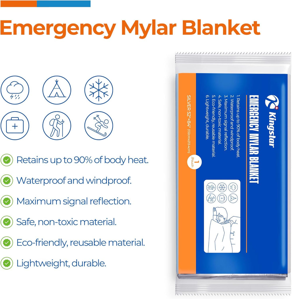 K Kingstar Emergency Blanket 75 Pack, 84" L x 52" W, Bulk Supply fo...