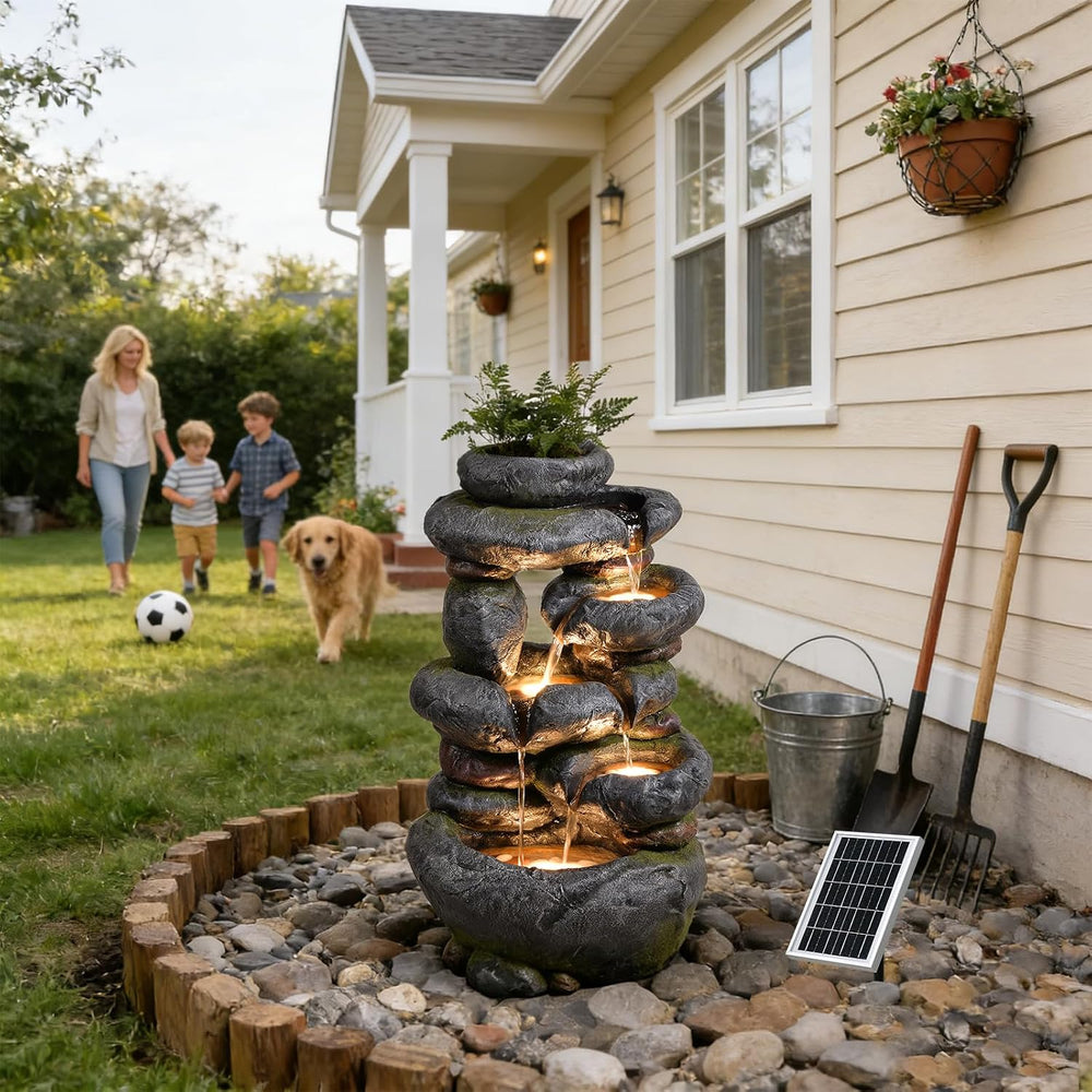 29.5''Tall Rock Solar Water Fountain Outdoor Garden Feature