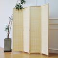 Furnnylane 4 Panel Bamboo Room Divider - 5.6 ft Tall Folding Privacy Screen, Natural Beige Freestanding Partition Wall for Home Office & Room Separation (67" H x 61.4" W)