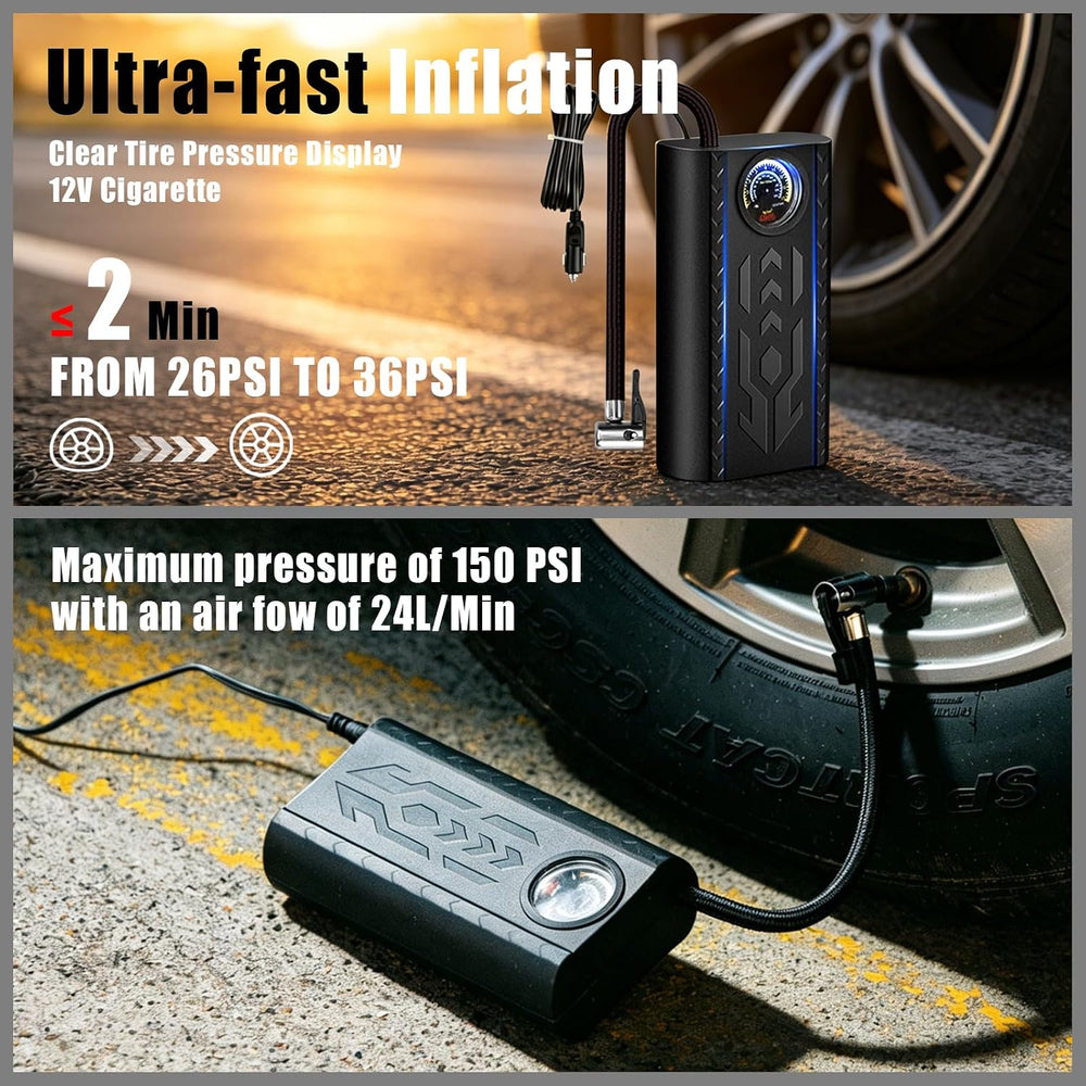 Car Roadside Emergency Kit, Portable Auto Air Compressor Tire Inflator, Jumpe...