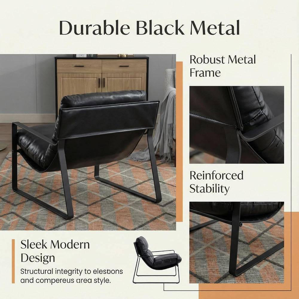 DUOMAY Set of 2 Modern PU Leather Accent Armchair, Black