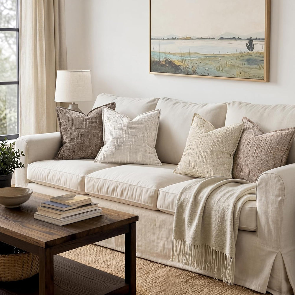 MIULEE Slubby Textured Decorative Euro Pillow Covers Cream White 22x22