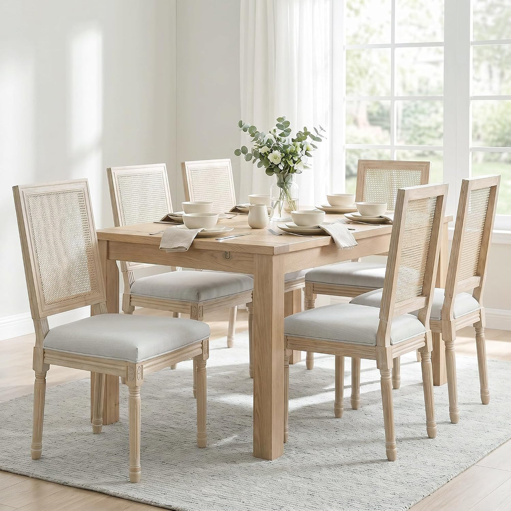 chairus Farmhouse Dining Chairs Set of 6, Rectangle Rattan Back French Countr...