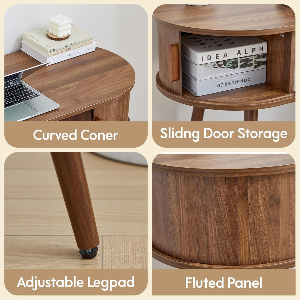 AVZEAR 43" Oval Fluted Home Office Desk, Small Writing Computer Desk,Walnut
