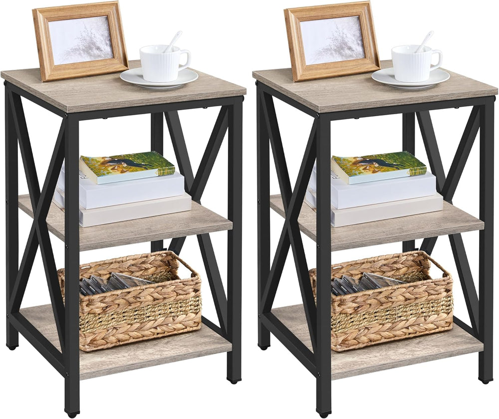 Yaheetech 3-Tier End Tables Living Room Set of 2, 16" Square Gray X-Frame