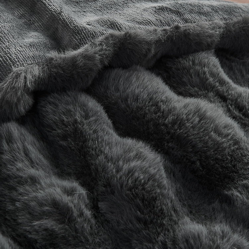 Lotus Karen Faux Fur Blanket Dark Gray Twin Size - Big Bubble Rabbit Fluff Th...