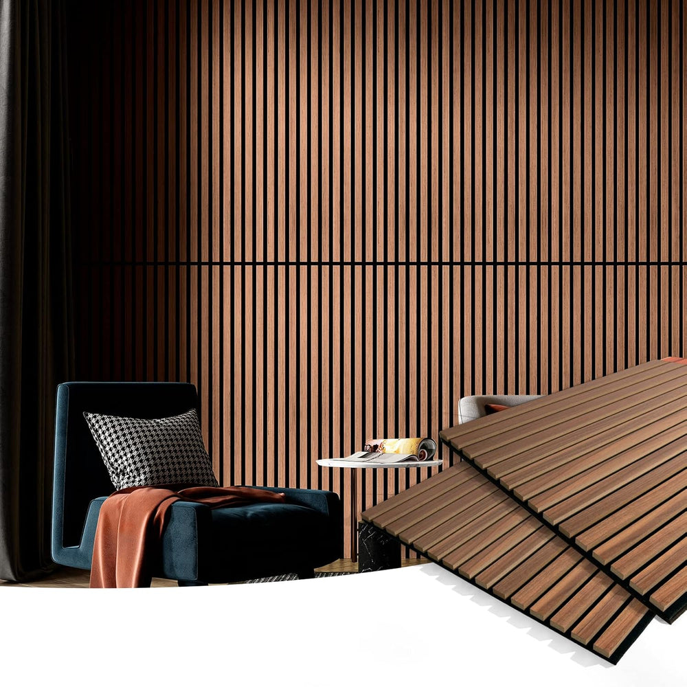 Art3d 2-Pack Fluted Acoustic Wood Slat Wall Panel, 47.2 x 23.6 Inch, Walnut