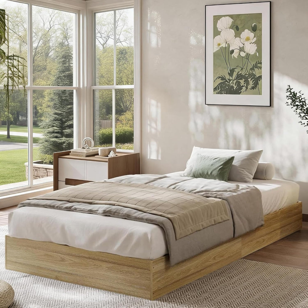 Twin XL Bed Frame, Wood Platform Bed with Sturdy Wooden Slats