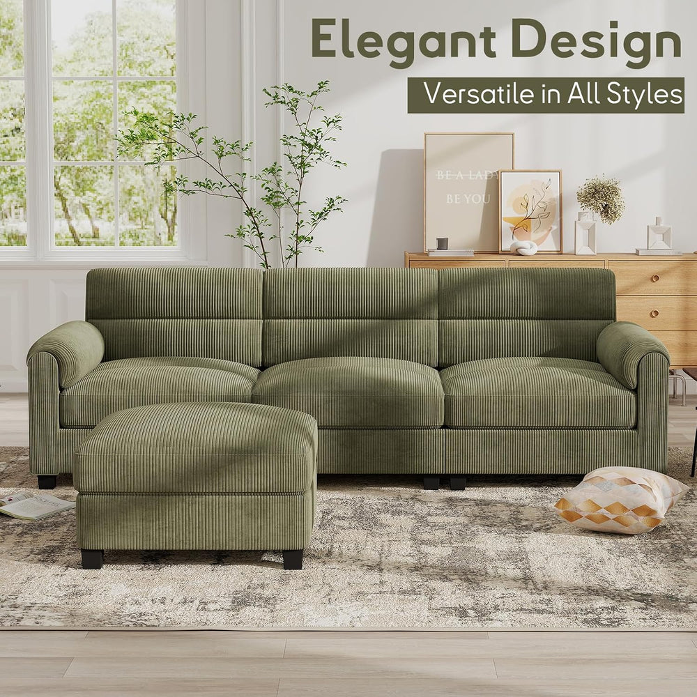 Bonzy Home Couch Sets for Living Room, Corduroy, Green