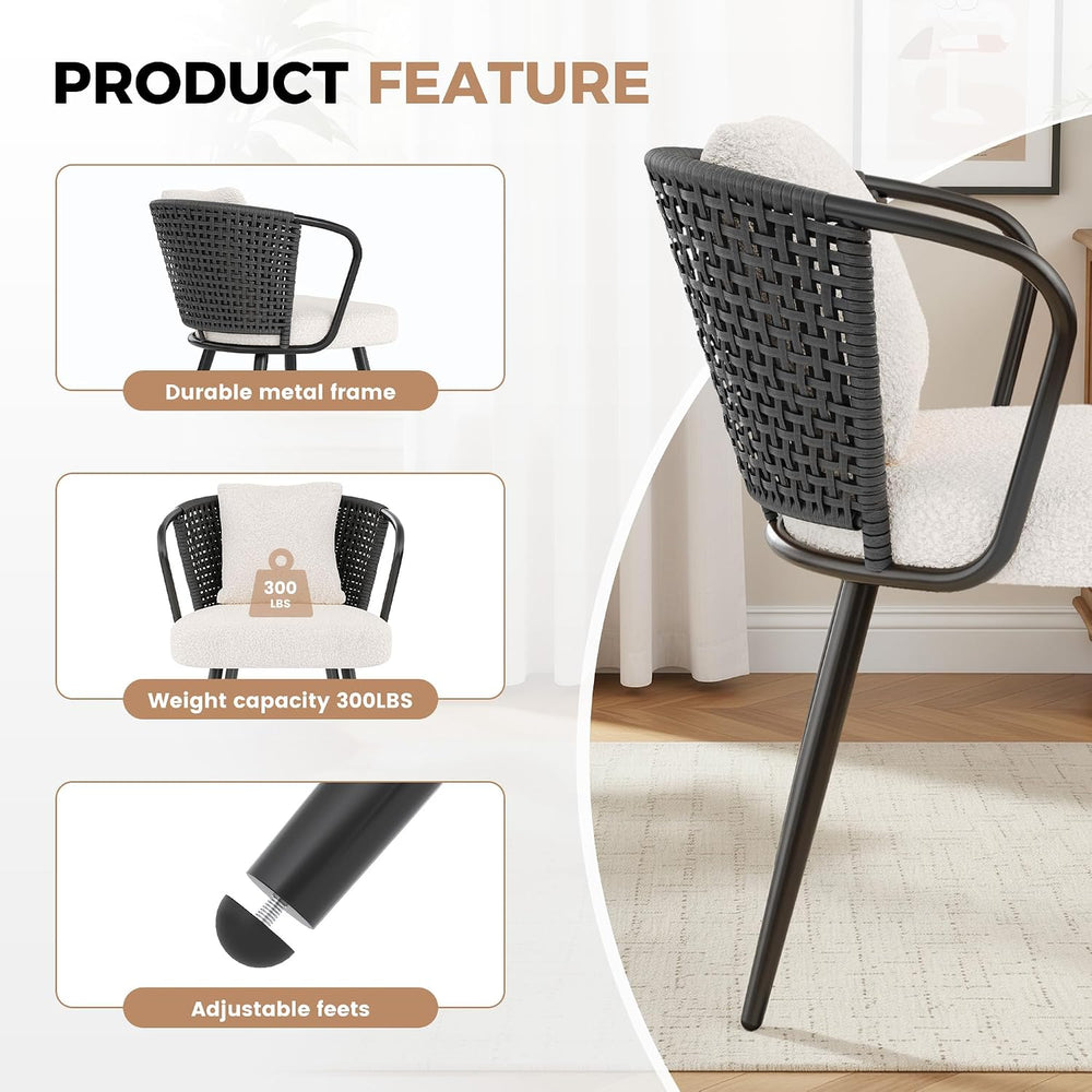 Rattan Dining Chairs Set of 4, Modern Upholstered Kitchen Chair with Metal Le...