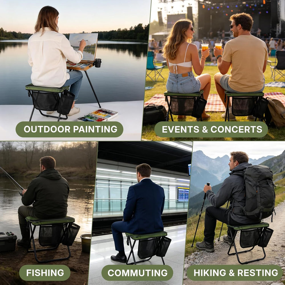 Portable 16.5" Extra Large Folding Stool, Folds into a Carry Bag(Green)
