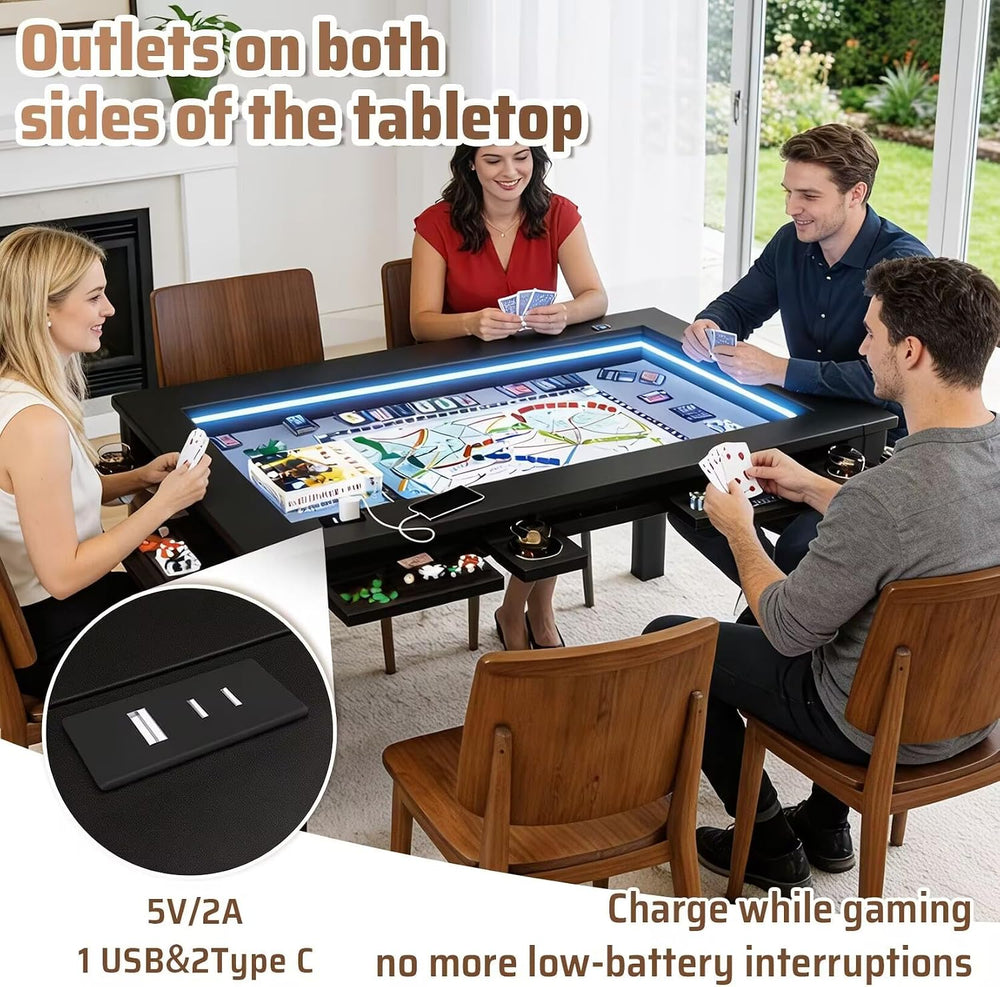 Board Game Table with Adjustable Led Lights Gaming Table with Removable Top