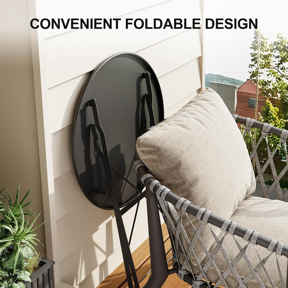 GarveeHome 3 Piece Foldable Patio Bistro Set, Compact Round Table with 2 Fold...