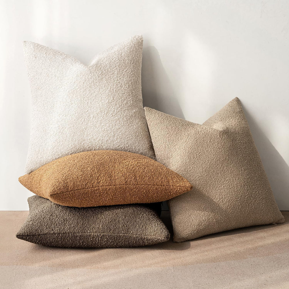 MIULEE Fall Decorative Boucle Throw Pillow Covers 20x20 Brown Set of 4