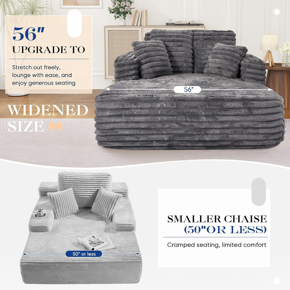 Oversized Chaise Lounge Indoor, Modern Plush Faux Fur Fabric Deep Seat Bonele...