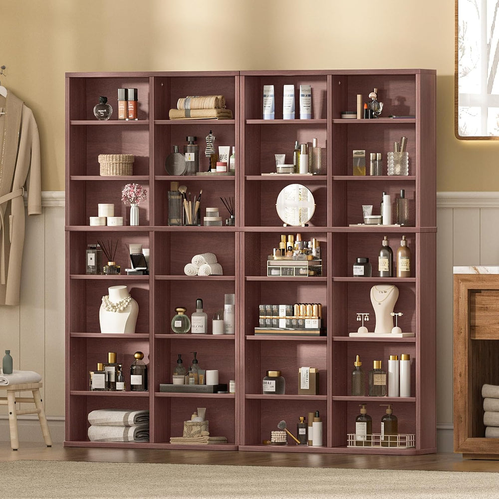 LELELINKY 7 Tier Tall Display Cabinet, Walnut Media Storage Cabinet