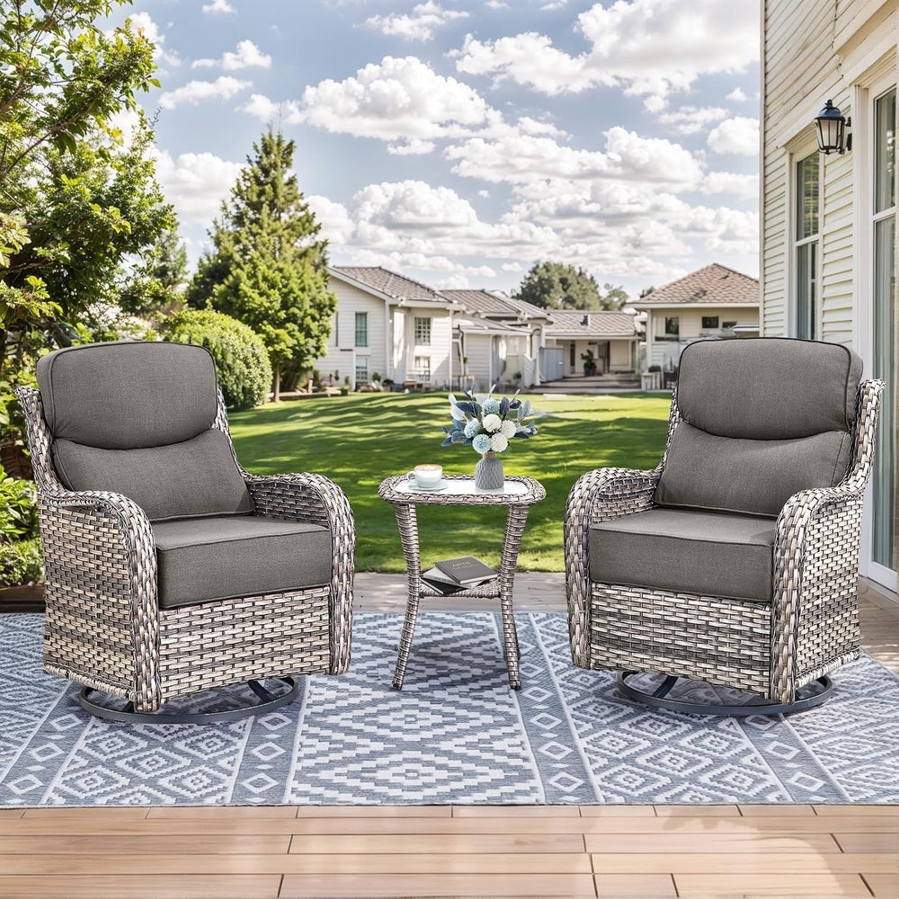 HUMMUH 3-Piece Wicker Swivel Rocker Chairs and Side Table Patio Set