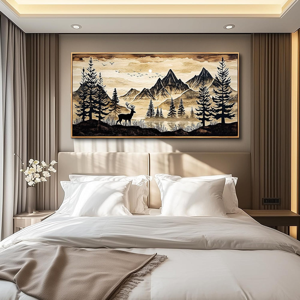 DZRWUBHS Large Forest Wall Art for Living Room Deer Pictures Wall Decor Rusti...