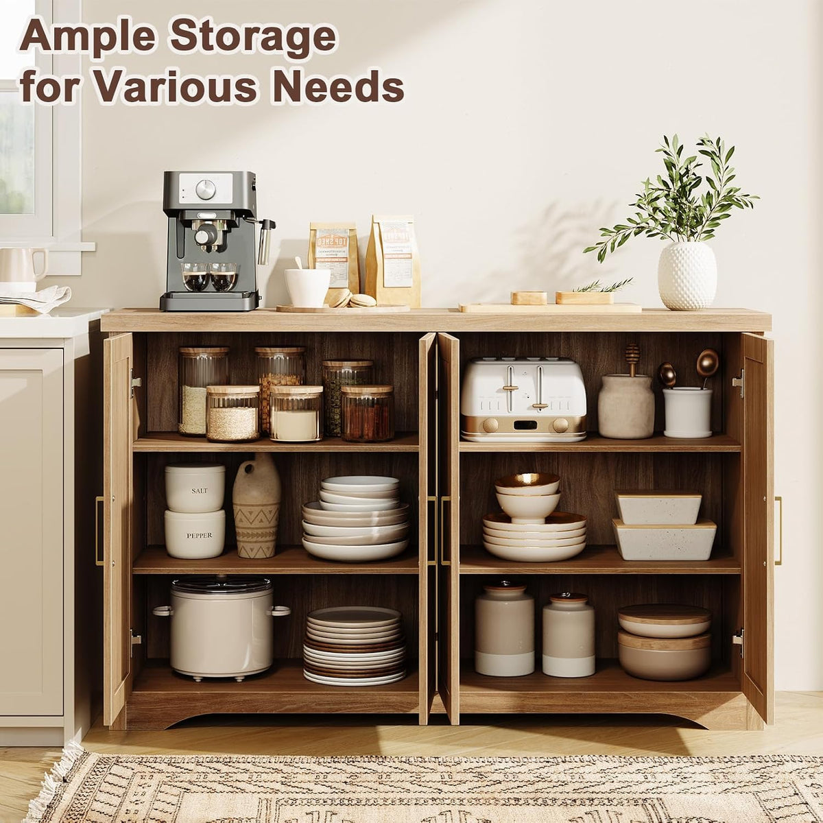 Memobarco Fluted Sideboard Buffet Cabinet with Storage 55.59",Natural Oak