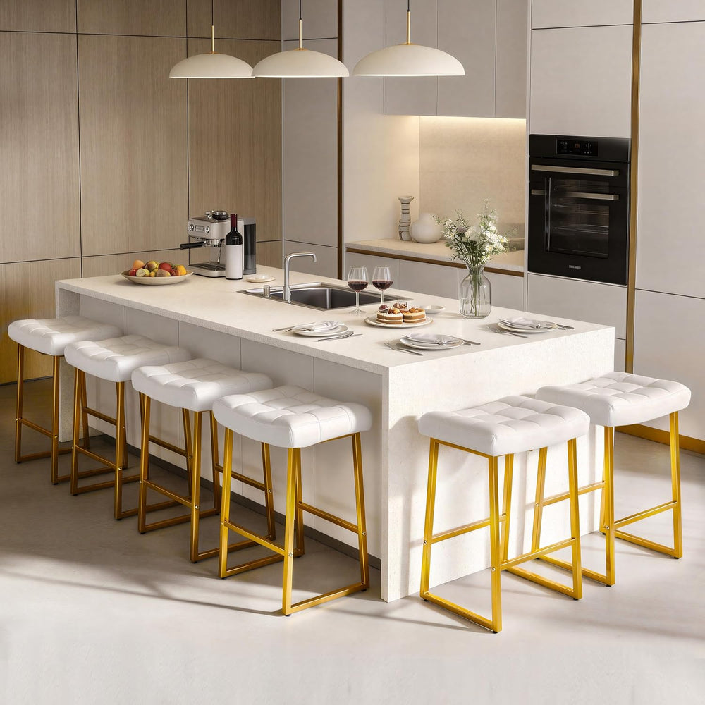 RNKSFX White & Gold Counter Height Bar Stools Set of 3 for Kitchen Counte...