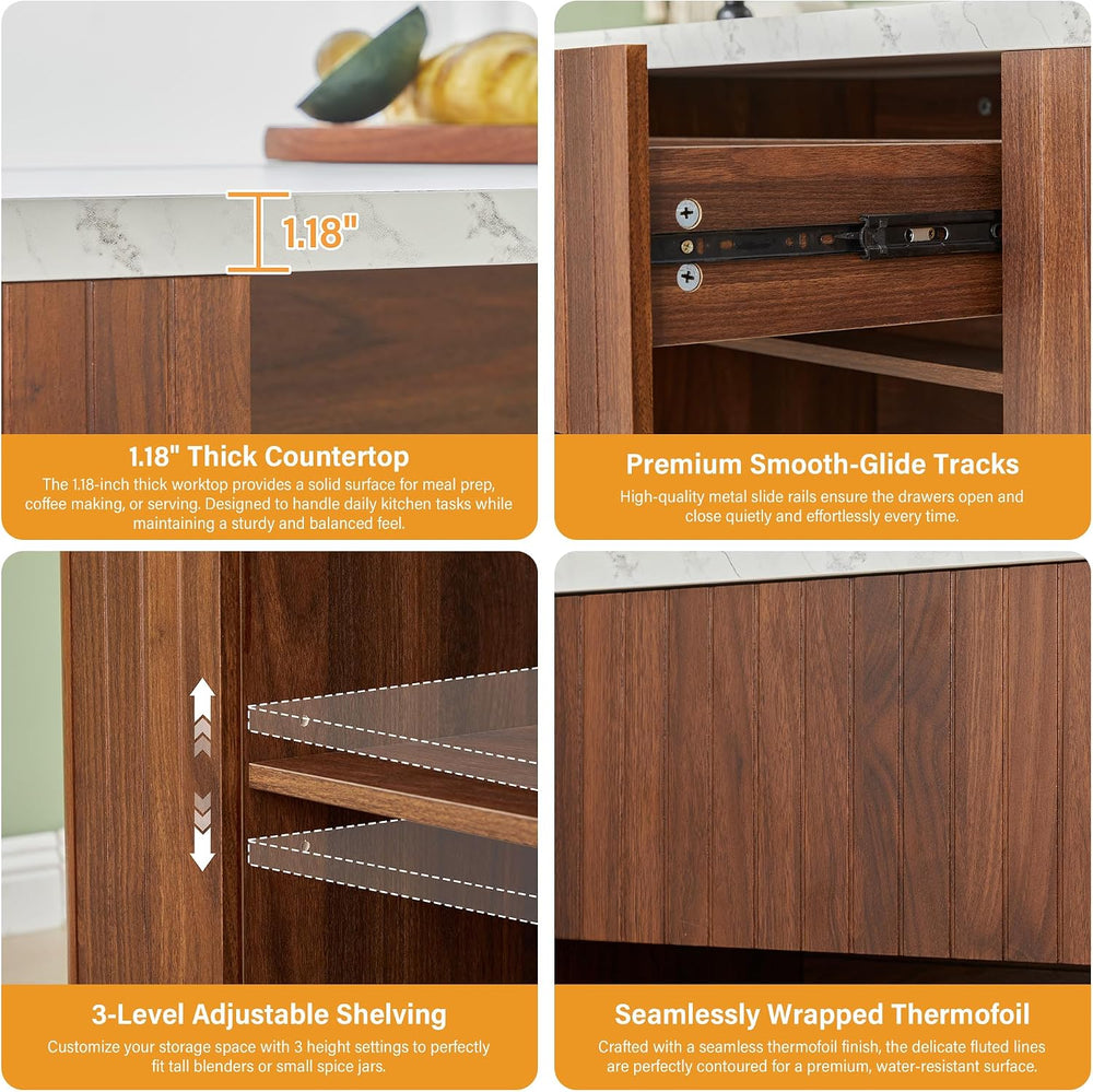 59" Kitchen Island with Storage & Seating for 2, Modern Stationary K...
