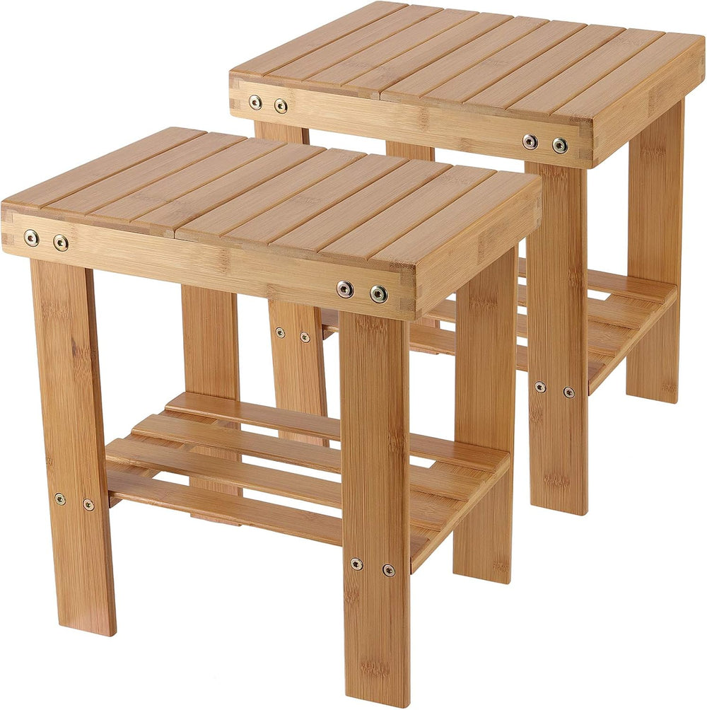 2 Pack Bamboo Step Stool, Bamboo Shower Bench, Wooden Shower Foot Stool for H...