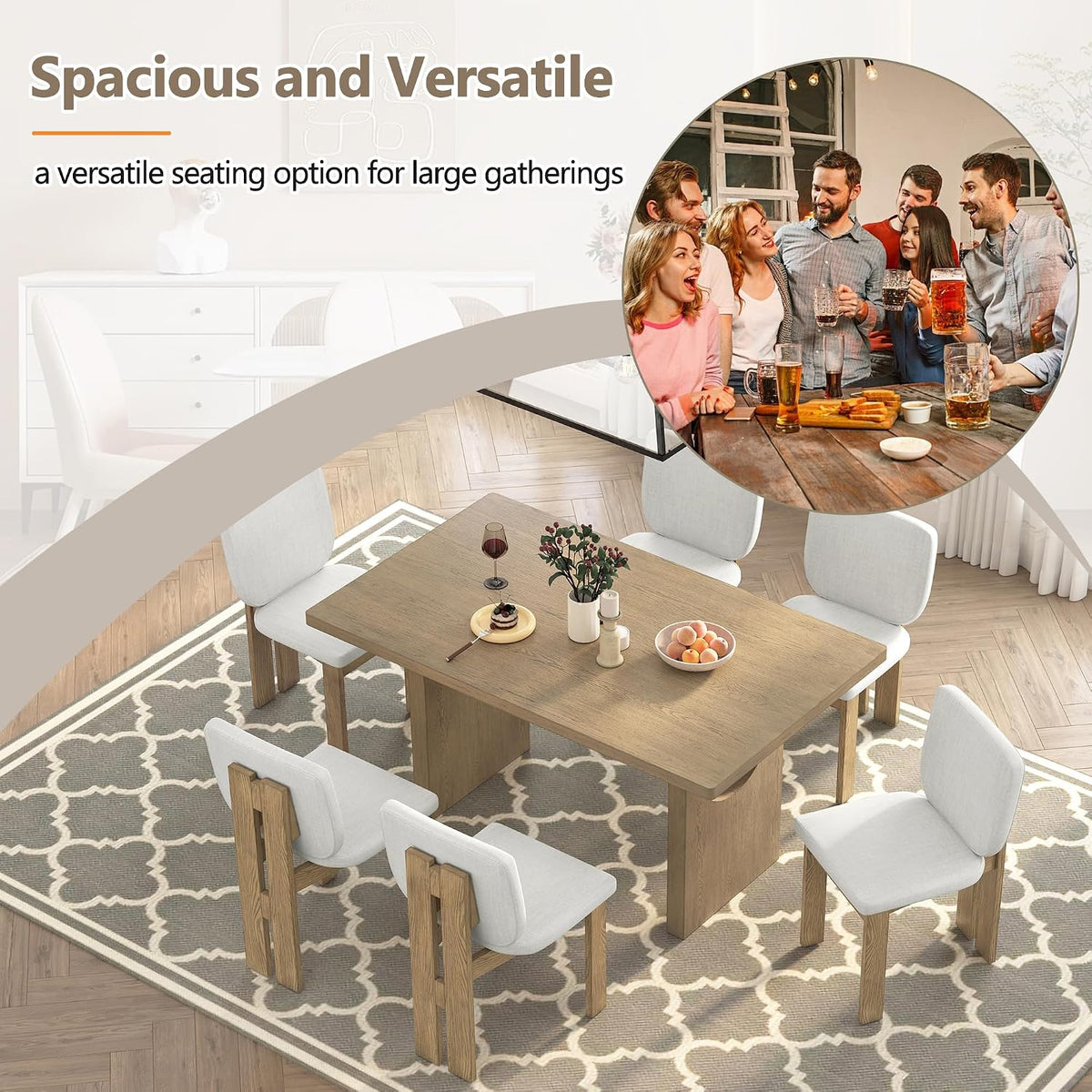 merax wood dining table set for 6, rectangular, close-up detail