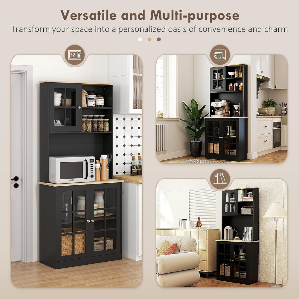 HOMCOM Kitchen Pantry Storage Cabinet 72" with Hutch, Black