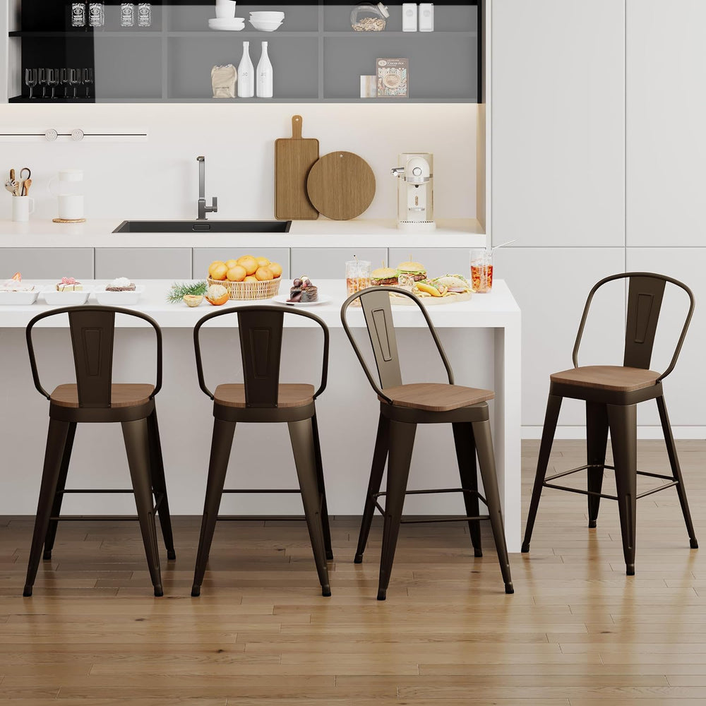 24" Swivel Bar Stools Set of 4, Metal Counter Height Chairs Rusty