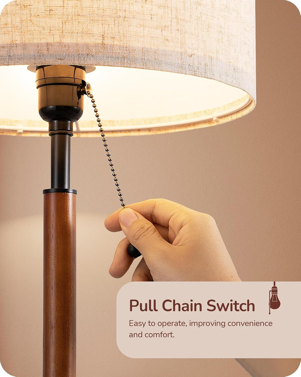 EDISHINE Mid Century Table Lamp Set of 2, Pull Chain Switch, Metal Base